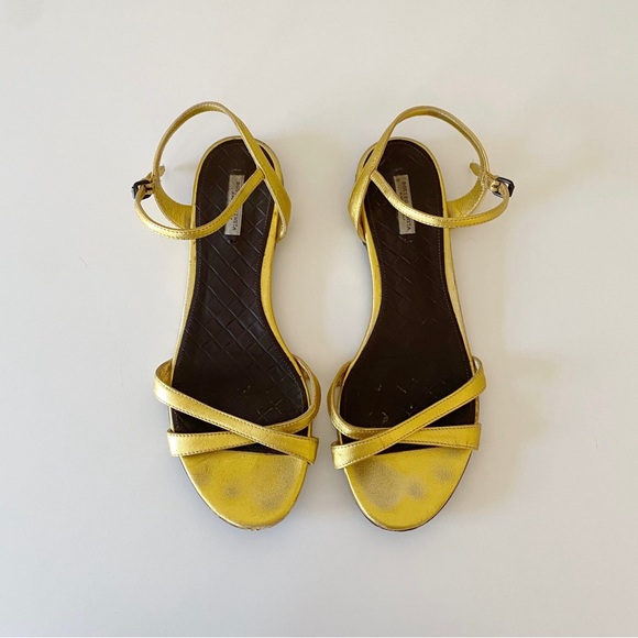 Bottega Veneta Gold Leather Sandals Size 38